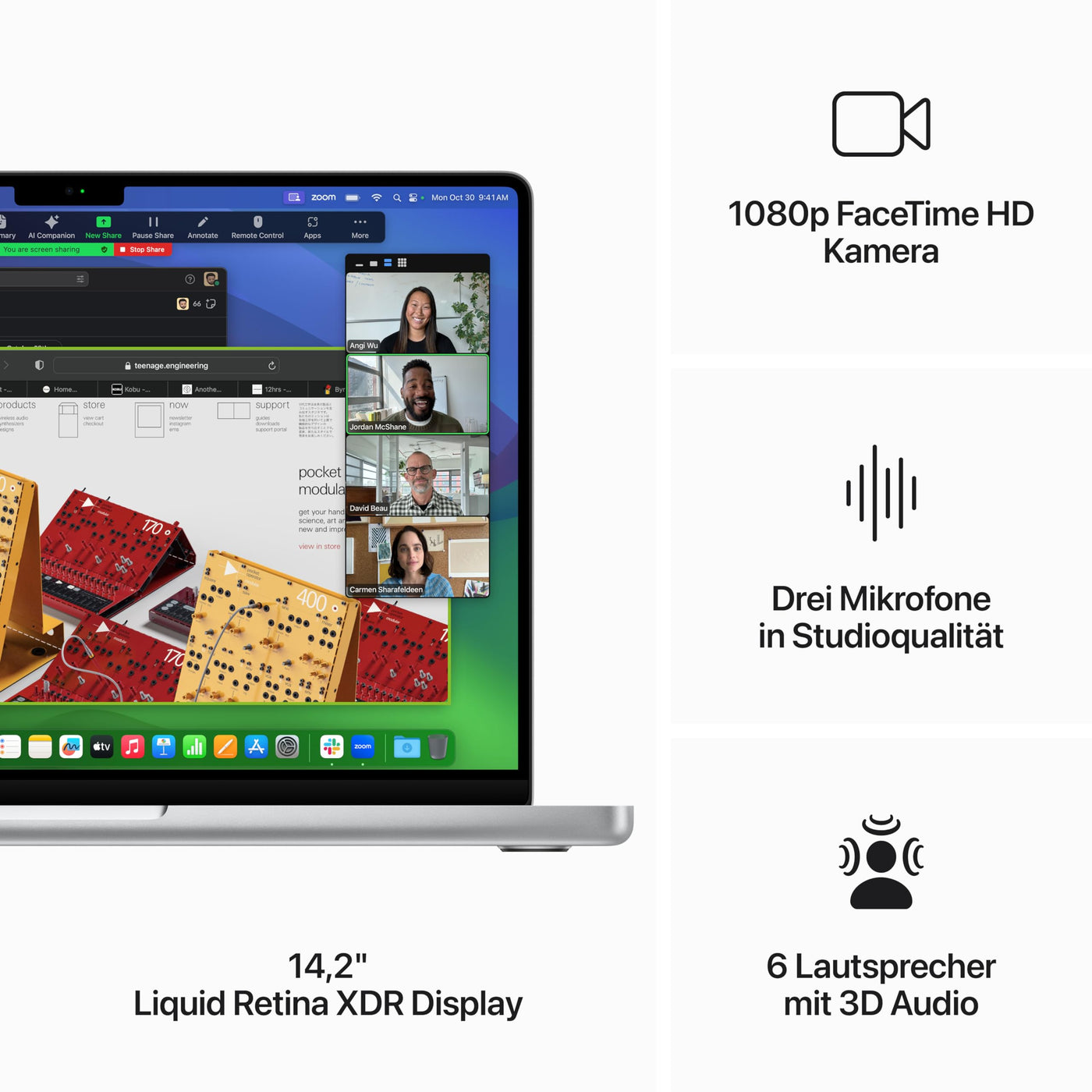 Apple 2023 MacBook Pro Laptop M3 Pro Chip mit 11‑Core CPU, 14‑Core GPU: 14,2" Liquid Retina XDR Display, 18 GB gemeinsamer Arbeitsspeicher, 512 GB SSD Speicher. Funktioniert mit iPhone, Silber