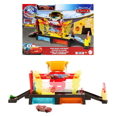 Mattel Disney Pixar Cars Autowaschanlagen-Spielset für Rennwagen mit Lightning McQueen-Spielzeugauto mit Farbwechseleffekt, ca. 50 cm lang, mit anderen Sets kombinierbar, JBM70