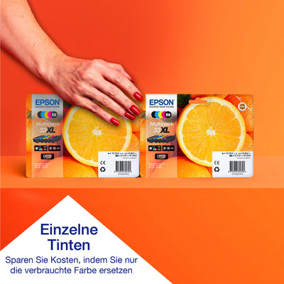 Epson Expression Premium XP-7100 3-in-1-Multifunktionsgerät Drucker (Scannen, Kopieren, WiFi, Ethernet), schwarz & Original 33XL Tinte Orange, Multipack 5-farbig