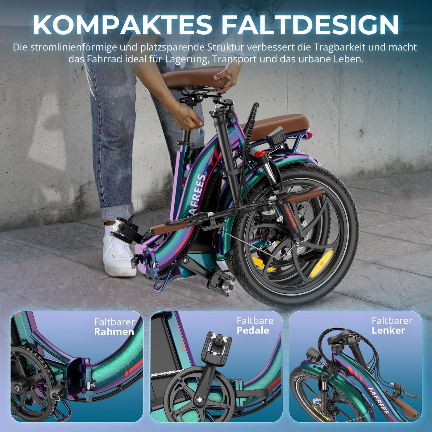 2025 Ebike F20 Pro+ Fatbike Faltrad 20 Zoll mit 36V 22.5AH Akku Damen Ebike Herren 250W, Erwachsene Fatbike Elektromobilrad 140kg, E Mountainbike 20°, Ebike 25km/ (Hecktasche, Buntes Grün)