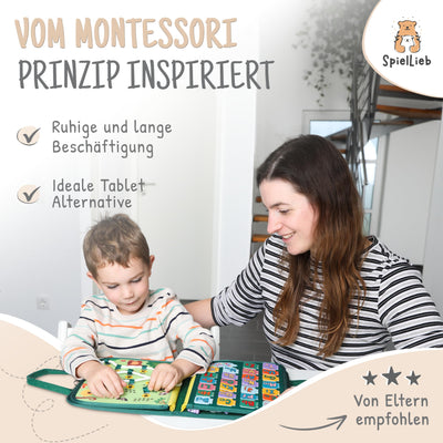 SpielLieb® Montessori Busy Board Deutsch ab 3 Jahre - interaktives Activity Board Spielzeug für Kleinkinder - Beschäftigung für Auto & Flugzeug Entwicklung & Motorik