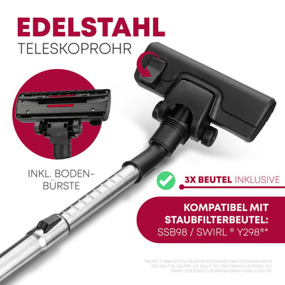 Bomann® Bodenstaubsauger mit energiesparenden 700 Watt | Staubsauger mit 5-Fach Mikrofiltersystem | Sauger mit Beutel | Umschaltbare Bodenbürste und Bürsten-/Fugendüse | BS 9019 CB N weiß