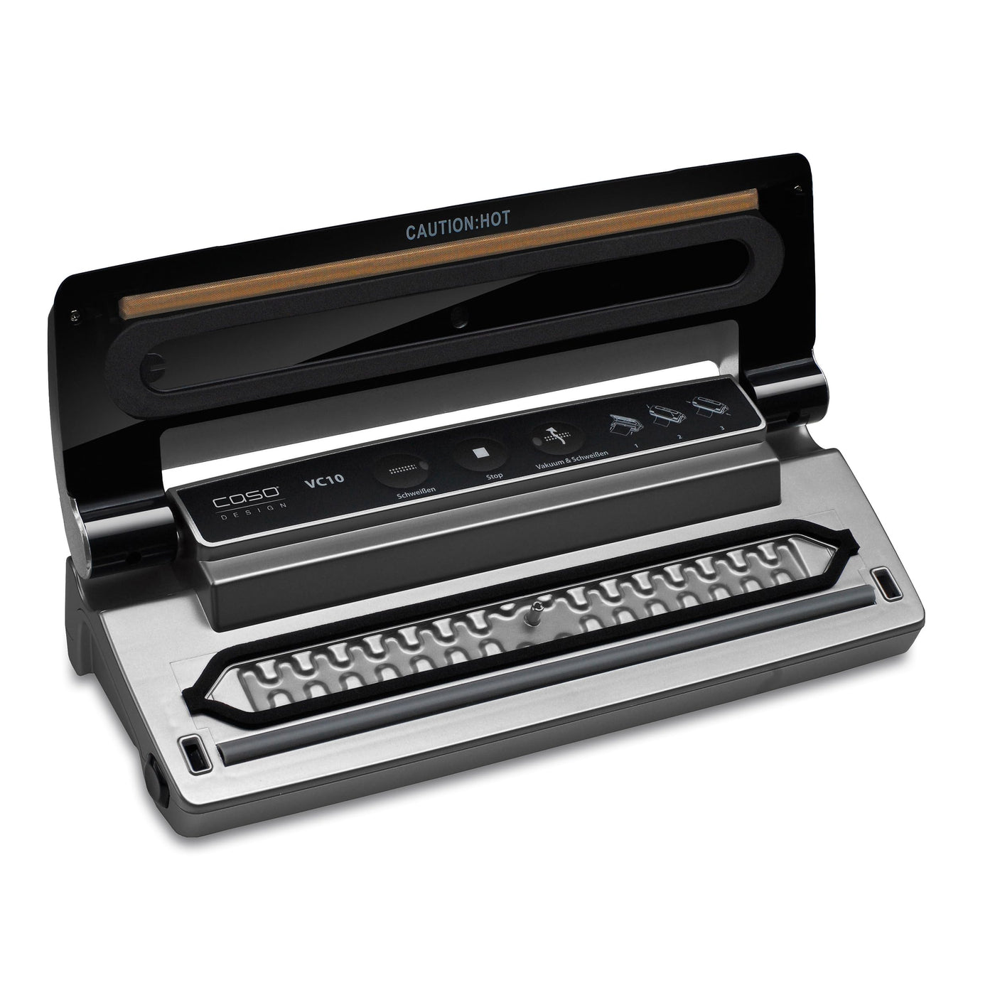 Caso VC 10 Plus Edition - inkl. großem Zubehör Set, 30 cm Schweißnaht, variable Vakuumstärke, Vakuumpumpe 9 L/min, grau, silber, 1er Pack & Amazon Basics Vakuumierbeutel 22cm x 30 cm, 50 Stück