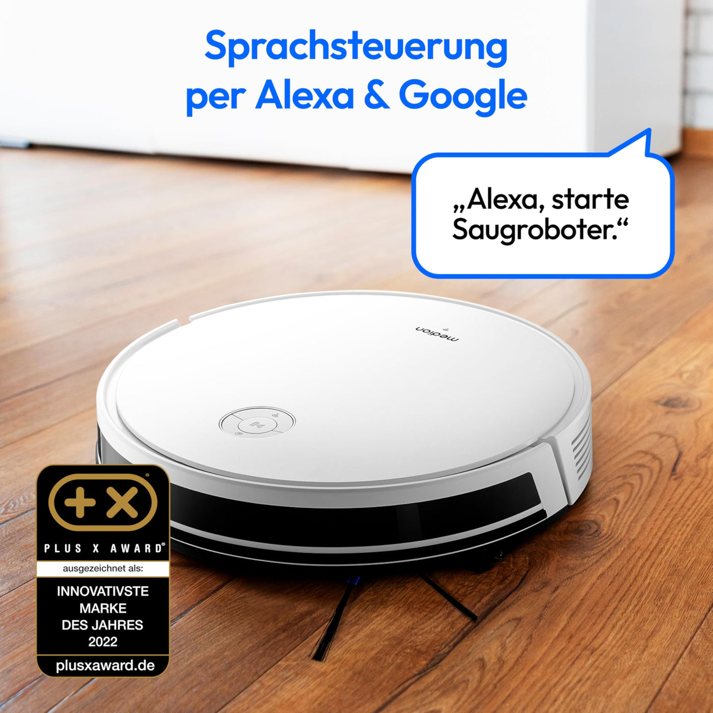 MEDION Saugroboter mit intelligenter Navigation S35 (App- und Sprachsteuerung, 4000Pa Saugkraft, Gyro-Navigation in systematischen S-Linien, Teppicherkennung, Wandsensoren)