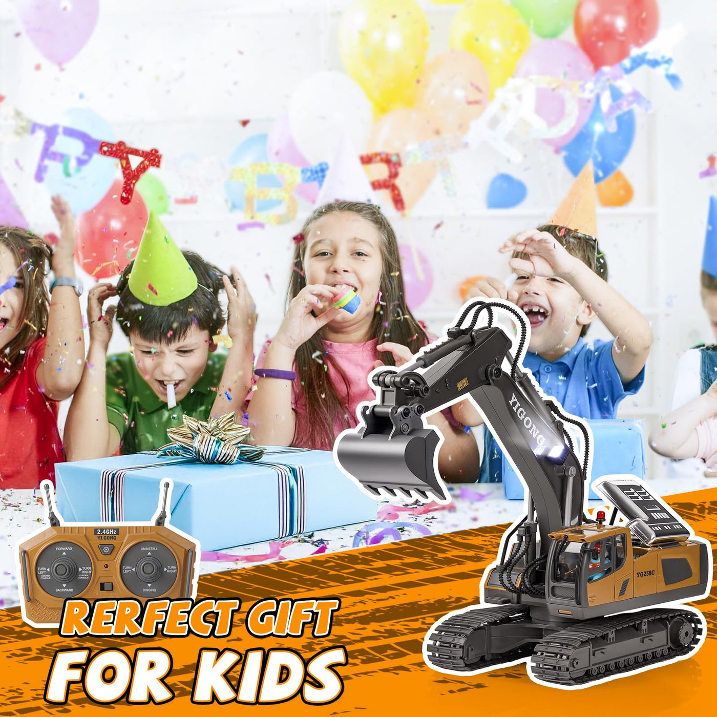 maysida Ferngesteuerter Bagger Spielzeug mit Licht & Sound für Jungen 3-12 Jahre, 2,4 GHz RC Bagger mit Metallschaufel & 680°Drehung für Kinder, Jungen Geschenk für Geburtstag/Weihnachten