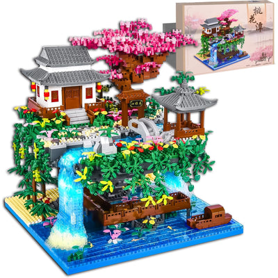 Charmofun 3320PCS Micro Bausteine, Klemmbausteine Haus mit LED, Botanical Garten-Set für Erwachsene mit Pfirsichblüten, Architecture Creative Geschenk Weihnachten für Frauen und Männer