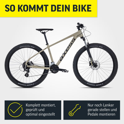 Axess Debris Mountainbike | MTB-Hardtail | 29 Zoll Herrenfahrrad | 16-Gang Schaltung | Hydraulische Scheibenbremsen, Farbe:matt Brown, Rahmengröße:19 Zoll, Laufradgröße:29 Zoll