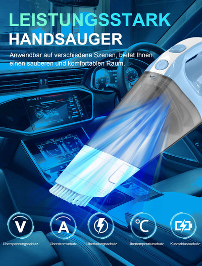 Fourward Handstaubsauger, Kabellos Staubsauger Autostaubsauger, 12000Pa Saugleistung, 11.1V Li-Ionen 7800mAh Akku, Schnelle Reinigung, Nass und Trocken Gebrauch