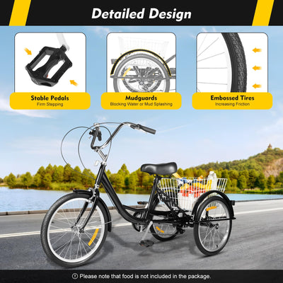 Tenddya Dreirad für Erwachsene, 20 Zoll Erwachsene Dreirad 8 Gang Dreirädriges Cruiser-Fahrrad m/Einkaufskorb, Senioren Dreirad für Erholung, Einkaufen, Picknicks Schwarz