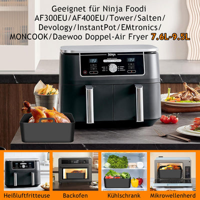 MILFECH Heißluftfritteuse Zubehör Airfryer Zubehör für Ninja Foodi AF300EU AF400EU 7.6L-9.5L und meisten Dual Zone Air Fryer, Air Fryer Accessories BPA-frei