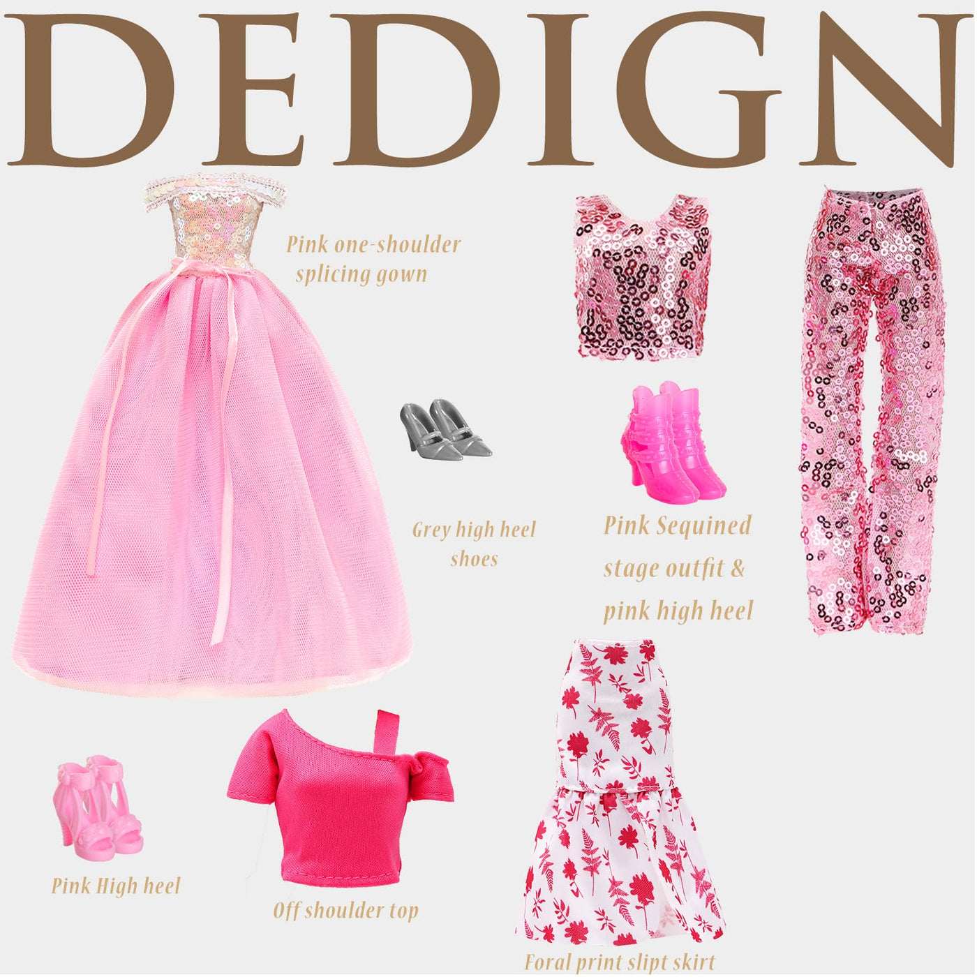 Miunana 15 Fashion Puppen Kleidung Chic Anzüge Party Kleid Pailletten Outfits Stilvolles Kleider mit 6 Paar Schuhe 3 Zubehör für 11.5 Zoll Mädchen Puppen