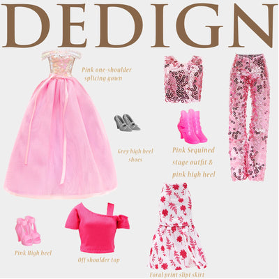 Miunana 15 Fashion Puppen Kleidung Chic Anzüge Party Kleid Pailletten Outfits Stilvolles Kleider mit 6 Paar Schuhe 3 Zubehör für 11.5 Zoll Mädchen Puppen