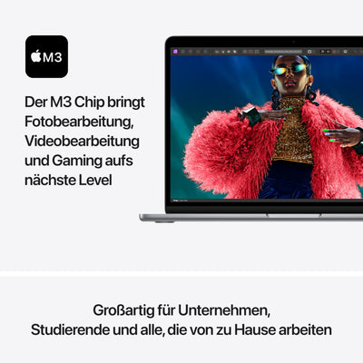 Apple 2024 13" MacBook Air Laptop mit M3 Chip: 13,6" Liquid Retina Display, 8 GB gemeinsamer Arbeitsspeicher, 256 GB SSD Speicher, beleuchtete Tastatur, 1080p FaceTime HD Kamera, Touch ID, Space Grau