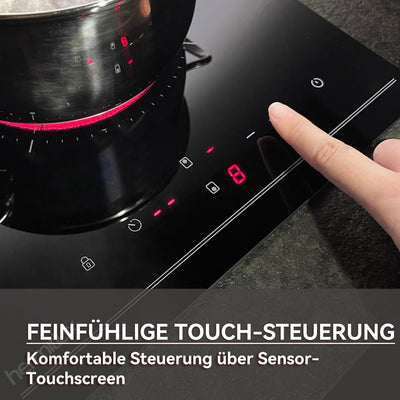 Hermitlux Domino Glaskeramikkochfeld, Eingebaut 29 cm Glaskeramik Elektrisches Kochfeld, 9 Leistungsstufen, Sensor-Touch-Steuerung, Kindersicherung, 1-99 Minuten-Timer, Geeignet für Alle Töpfe