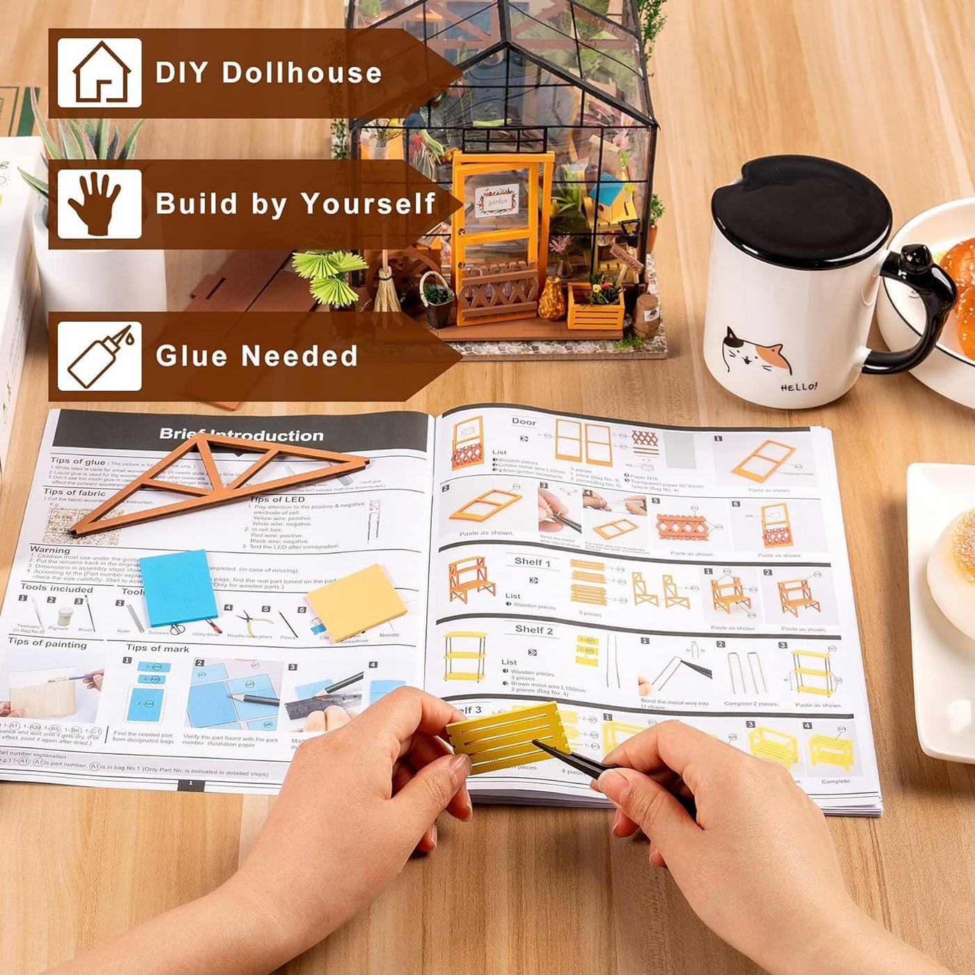 ROBOTIME Miniatur Haus Gewächshaus DIY Miniature House Holz Mit Möbel und Licht, Puppenhaus für Erwachsene Mädchen und Jungen Geschenk zum Muttertag