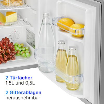 Bomann® Mini Kühlschrank 42 Liter | Getränkekühlschrank klein für Büro, Camping und Gaming | kleiner Kühlschrank leise 39 dB | Minibar mit wechselbarem Türanschlag | 51x45x45 cm | KB 7346 inox