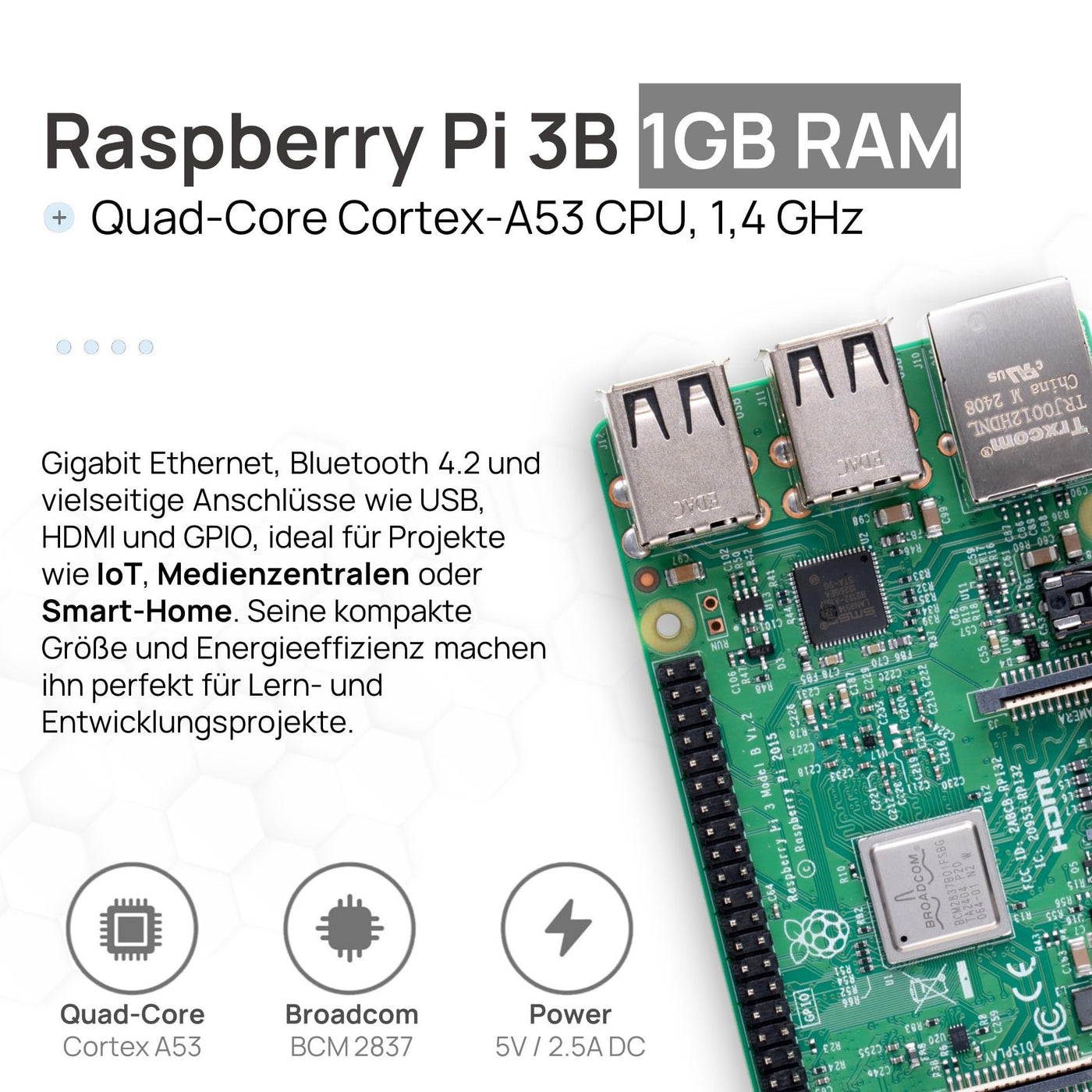 Raspberry Pi 3 B Starter-Set | Netzteil | Gehäuse | 64GB SD-Karte | HDMI Kabel 1m | USB-Kartenleser | Kühlkörper | Raspberry Pi 3 B 1GB RAM