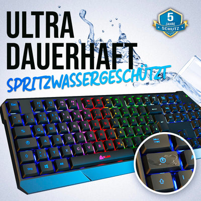 KLIM Chroma Wireless Gaming Tastatur Kabellos QWERTZ DEUTSCH - NEU - Langlebig, Ergonomisch, Wasserdicht, Leise - RGB Kabellose Tastatur Gaming für PC PS4 PS5 Mac - Schwarz