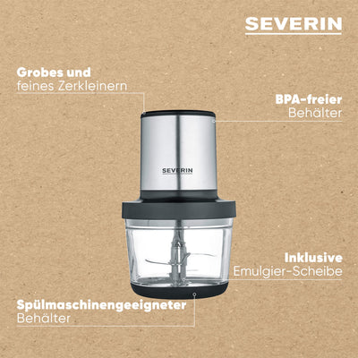 SEVERIN Universalzerkleinerer, Multizerkleinerer für grobes und feines Zerkleinern, geeignet für Crushed Ice, Käse, Nüsse und mehr, matt-schwarz/Edelstahl-gebürstet, KM 3867