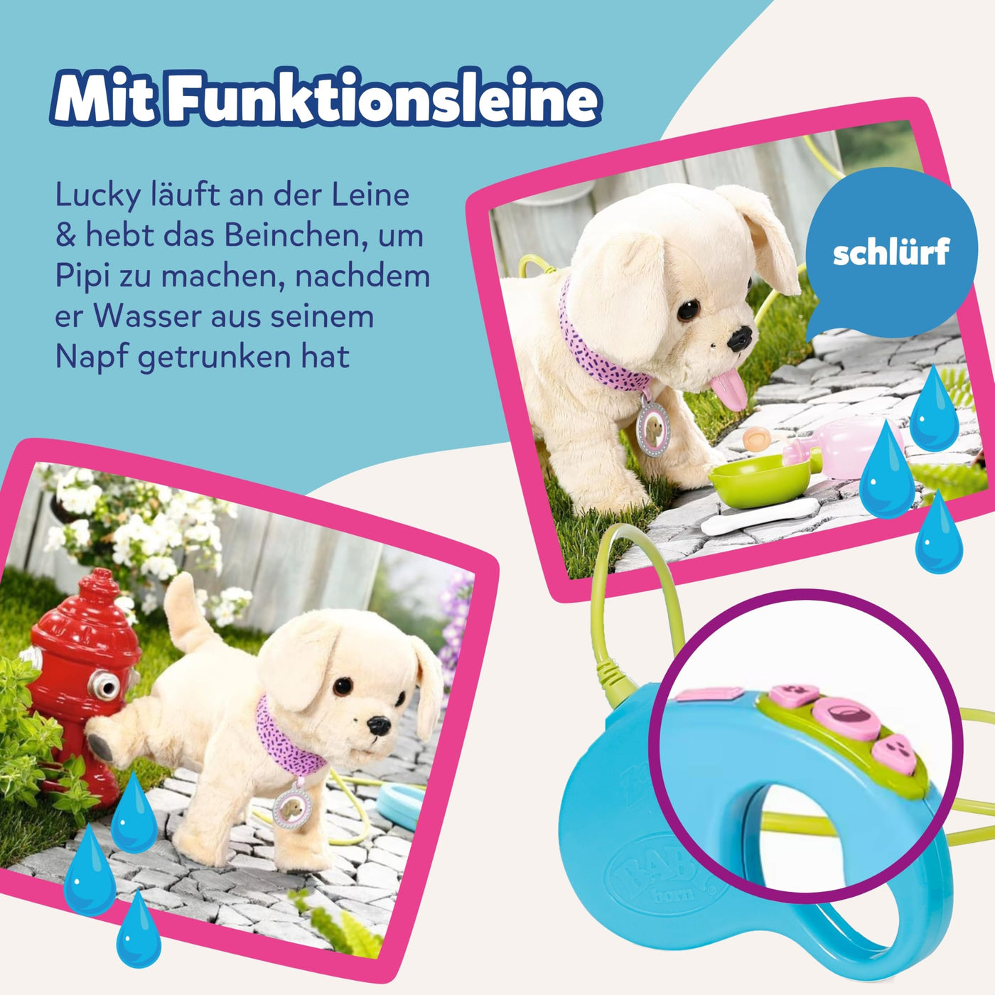 BABY born Mein Hund Lucky mit 5 verschiedenen Funktionen, für Kinder ab 3 Jahren, funktioniert mit Batterien, 835869 Zapf Creation, Rosa