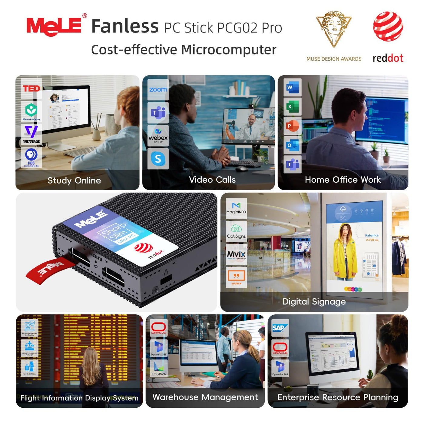 MeLE PCG02 Pro Lüfterloser Mini-PC Stick, Reddot Gewinner 2024, N100 8GB 128GB, Dual HDMI2.0, 4k 60Hz, BIOS-Entsperrung für Linux Ubuntu