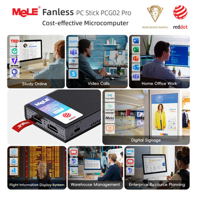 MeLE PCG02 Pro Lüfterloser Mini-PC Stick, Reddot Gewinner 2024, N100 8GB 128GB, Dual HDMI2.0, 4k 60Hz, BIOS-Entsperrung für Linux Ubuntu