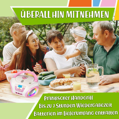 TinyGeeks Tunes Kids Boombox CD-Player für Kinder NEU + UKW-Radio + Inklusive Batterien + Rosa Radio - mit Lautsprechern Kinder und Kleinkinder - Rosa