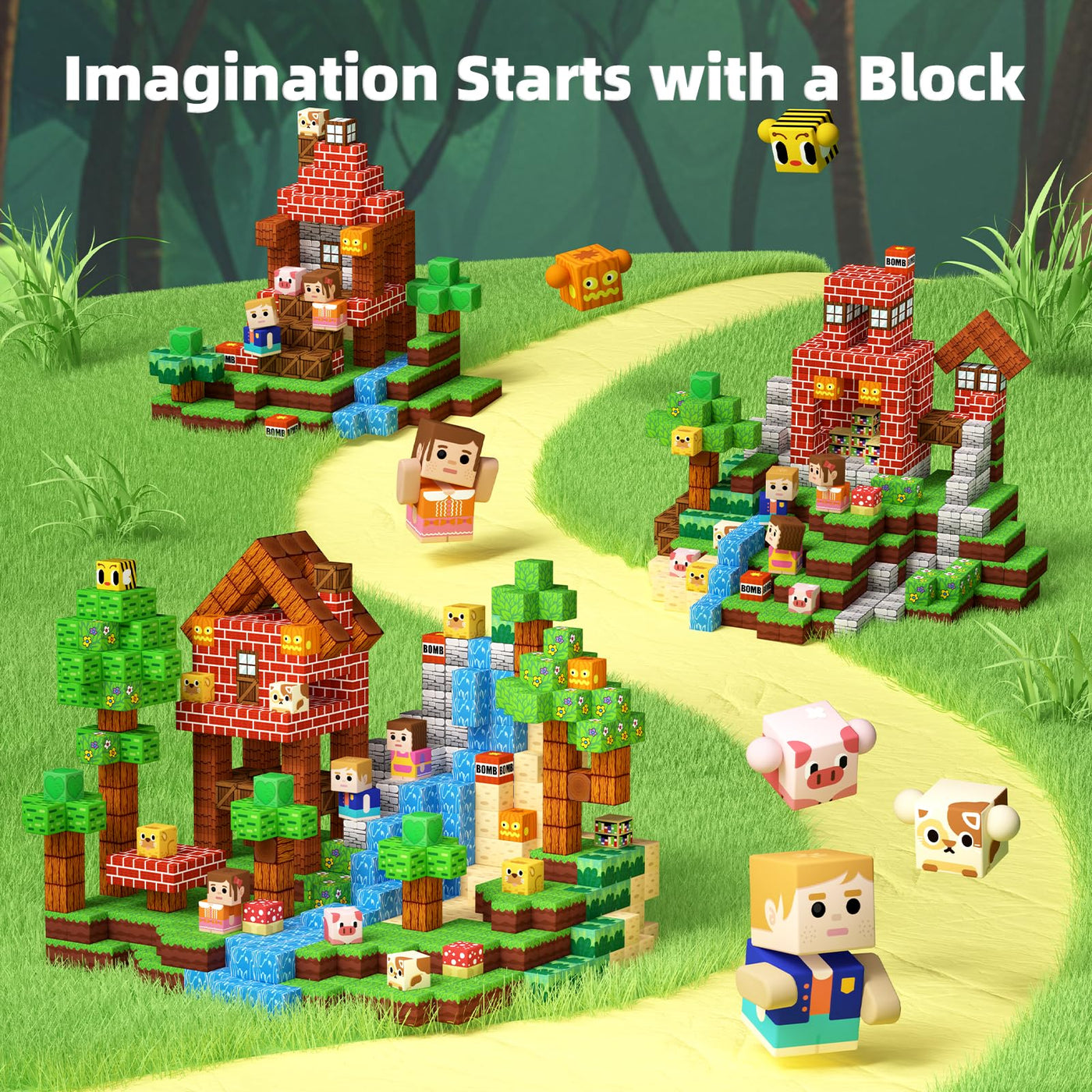 KIDCHEER Magnetische Bausteine 100 Stück, Wald Magnetbausteine für Kinder, Montessori Magnetblöcke Spielzeug, Kreative Geschenk für Jungen & Mädchen ab 3-10 Jahren