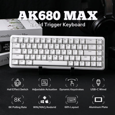 MechLands AK680 MAX Wired Gaming Keyboard mit Hall-Effekt Schalter, Rapid Trigger Magnetic Keyboard, Mechanische Tastatur mit 8K Polling Rate, Top Struktur, RGB (Weiß)