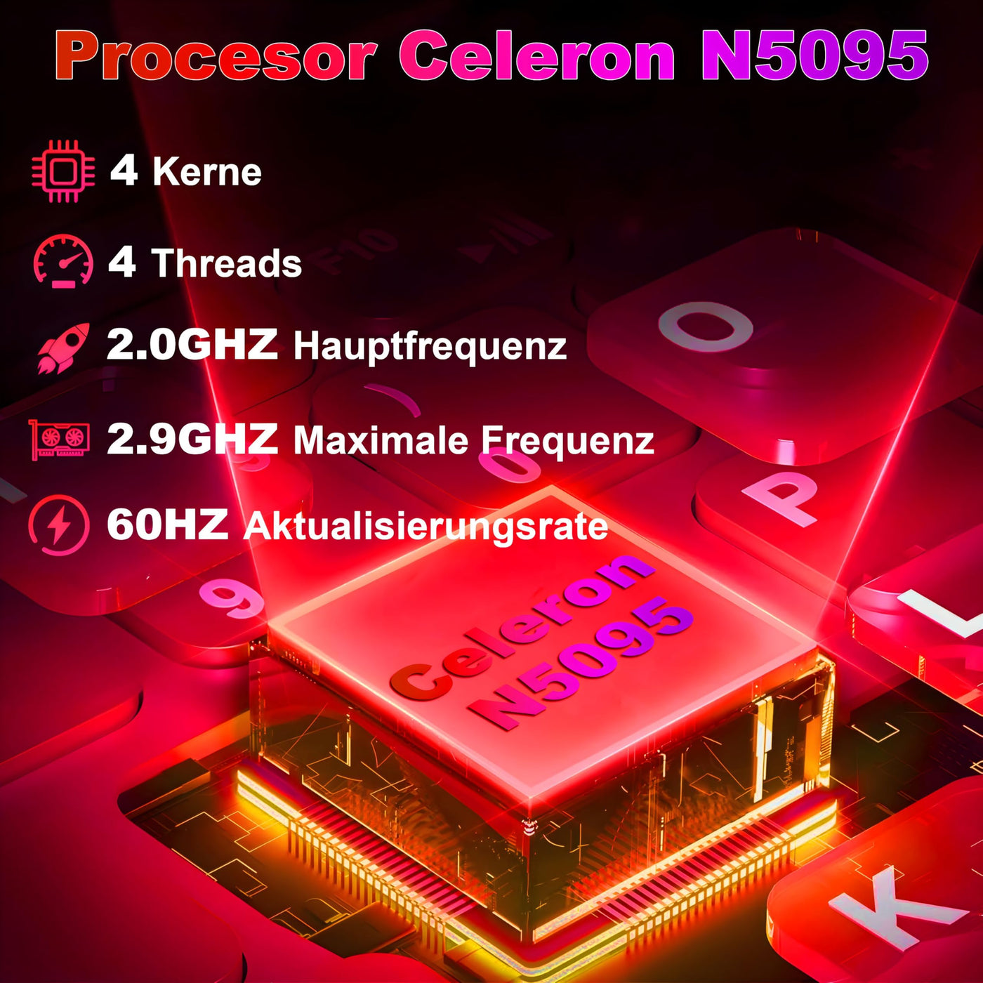 2025 Gaming Laptop 16 Zoll Win11 12+512GB SSD Unterstützung 2TB(HDD-2TB) 1920x1200 Notebook 4-Core Celeron N5095 (bis 2.9GHz) Laptop mit Nummerntastatur WiFi Mini HDMI Deutscher Tastaturschutz-Rot