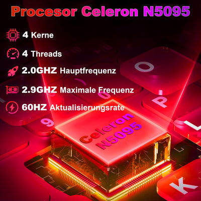 2025 Gaming Laptop 16 Zoll Win11 12+512GB SSD Unterstützung 2TB(HDD-2TB) 1920x1200 Notebook 4-Core Celeron N5095 (bis 2.9GHz) Laptop mit Nummerntastatur WiFi Mini HDMI Deutscher Tastaturschutz-Rot