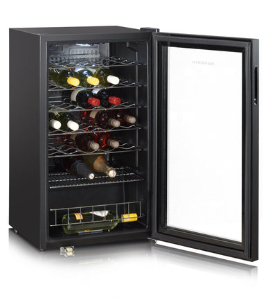 SEVERIN Weinkühlschrank, Weinkühler für 33 Flaschen, stufenlos einstellbare Temperatur; Elegantes und praktisches Design, 95 L Nutzinhalt, schwarz, KS 9894