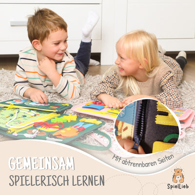 SpielLieb® Montessori Busy Board Deutsch ab 3 Jahre - interaktives Activity Board Spielzeug für Kleinkinder - Beschäftigung für Auto & Flugzeug Entwicklung & Motorik