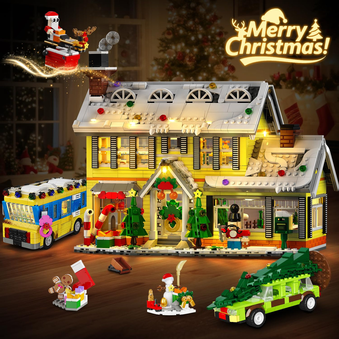 HOGOKIDS Adventskalender 2025 Weihnachts Bauspielzeug mit Licht, 24 Tage-Weihnachts Countdown Haus, Mini-Baustein-Set, Weihnachtsspielzeug Geschenk für Erwachsene Kinder Mädchen Jungen ab 12 Jahren