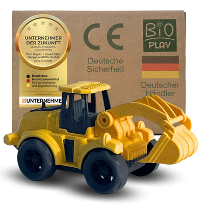 BIOPLAY® Bagger Spielzeug ab 2 Jahre | Bio Kunststoff | Bewegliche Baggerschaufel | Nachhaltiges Spielzeug ab 18 Monate für Jungen und Mädchen | Indoor und Outdoor | Baustellenfahrzeug
