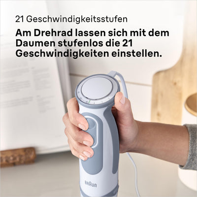 Braun Stabmixer MQ 5200WH - MultiQuick 5 Vario Pürierstab mit Edelstahl Mixfuß, 1000 Watt, inkl. 600 ml Mix- & Messbecher, weiß/grau