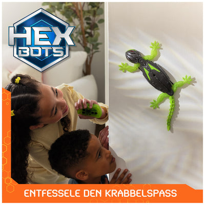 Hex Bots - Wall Crawler Gecko, ferngesteuerter Gecko, der an Wänden und Decken entlang krabbelt, mit leuchtenden LED-Augen, mit Fernbedienung, realistische Bewegungen, für Kinder ab 4 Jahren