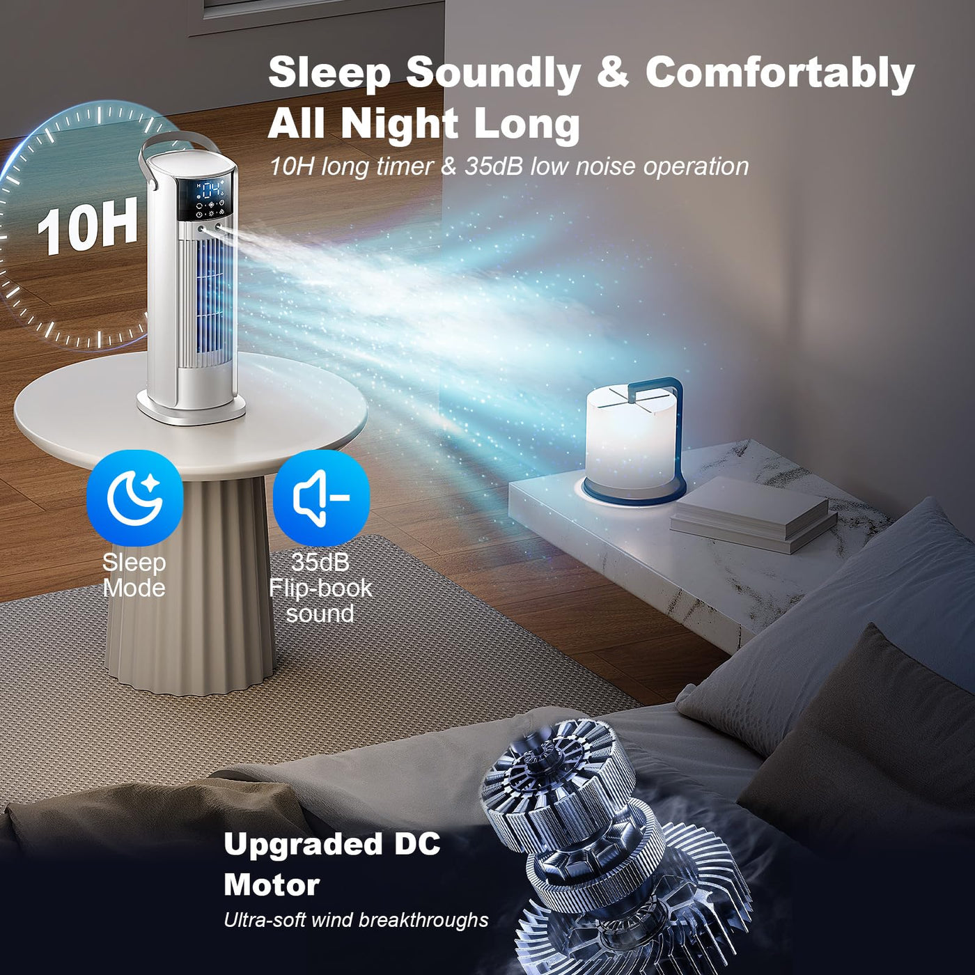Klimaanlage Mobil, 4-in-1 Mobiles Klimagerät, Turmventilator Luftkühler mit Wasserkühlung Wassertank, 4 Windgeschwindigkeiten, 90°Oszillation,10H Timer, Fernbedienung, Leise für Zuhause