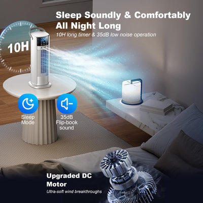 Klimaanlage Mobil, 4-in-1 Mobiles Klimagerät, Turmventilator Luftkühler mit Wasserkühlung Wassertank, 4 Windgeschwindigkeiten, 90°Oszillation,10H Timer, Fernbedienung, Leise für Zuhause