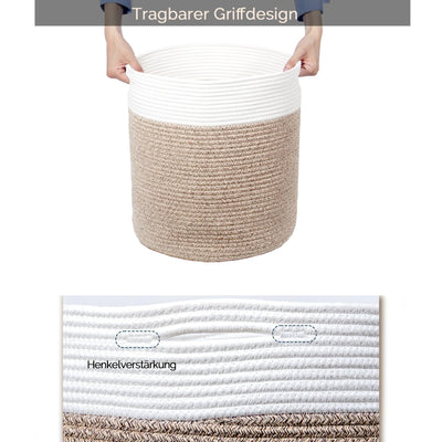 SYLANDO Waschekorb aus Baumwolle mit Griffen, Aufbewahrungskorb Geflochten, Laundry Baskets, Korb Aufbewahrung für decken, spielzeug, kuscheltier,Kleidung (Braun-H40)