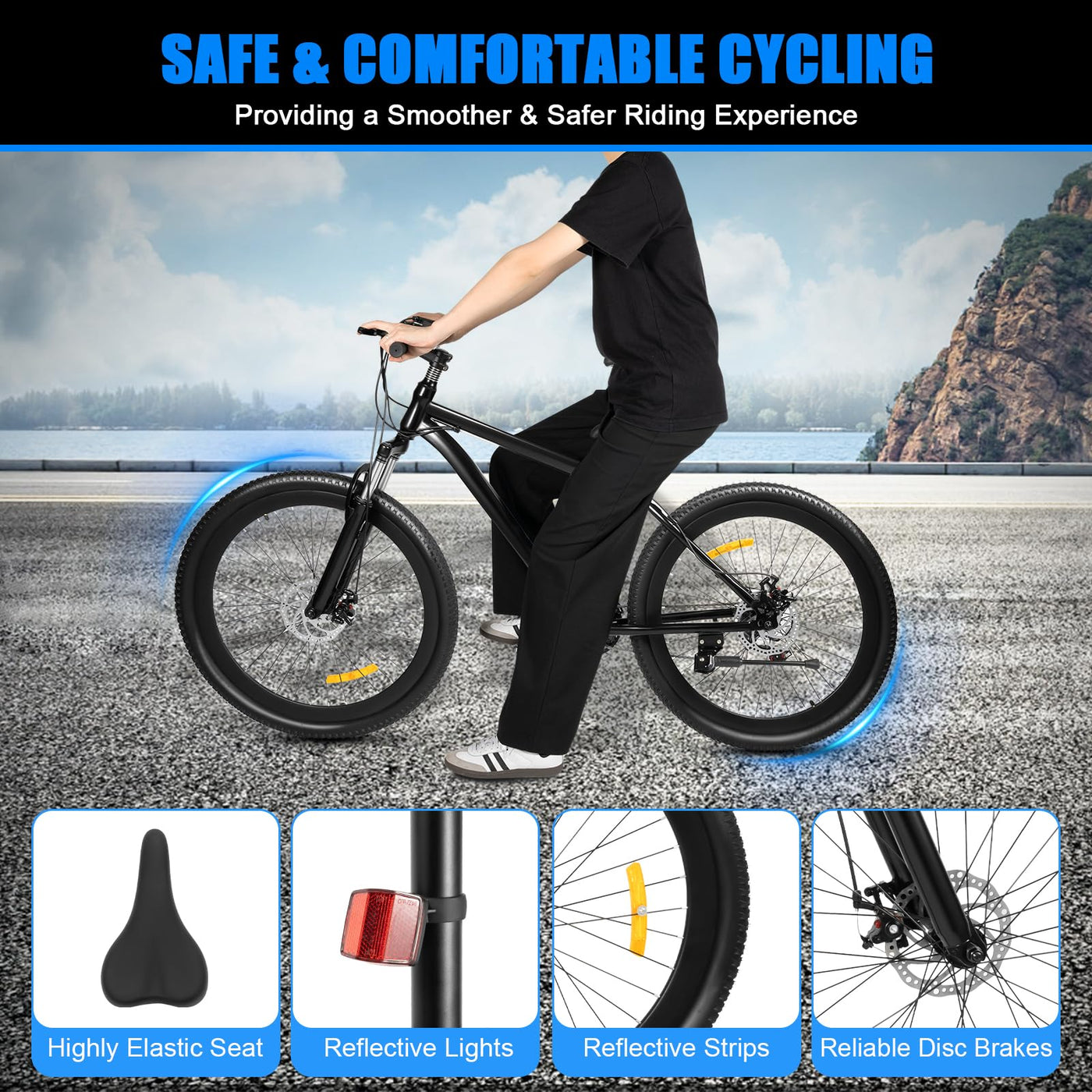 RibasuBB 26 Zoll Mountainbike Fahrrad 21 Gang-Schaltung, Jugendfahrrad Cycling MTB Fahrrad Outdoor Sportstadt Fahrrad