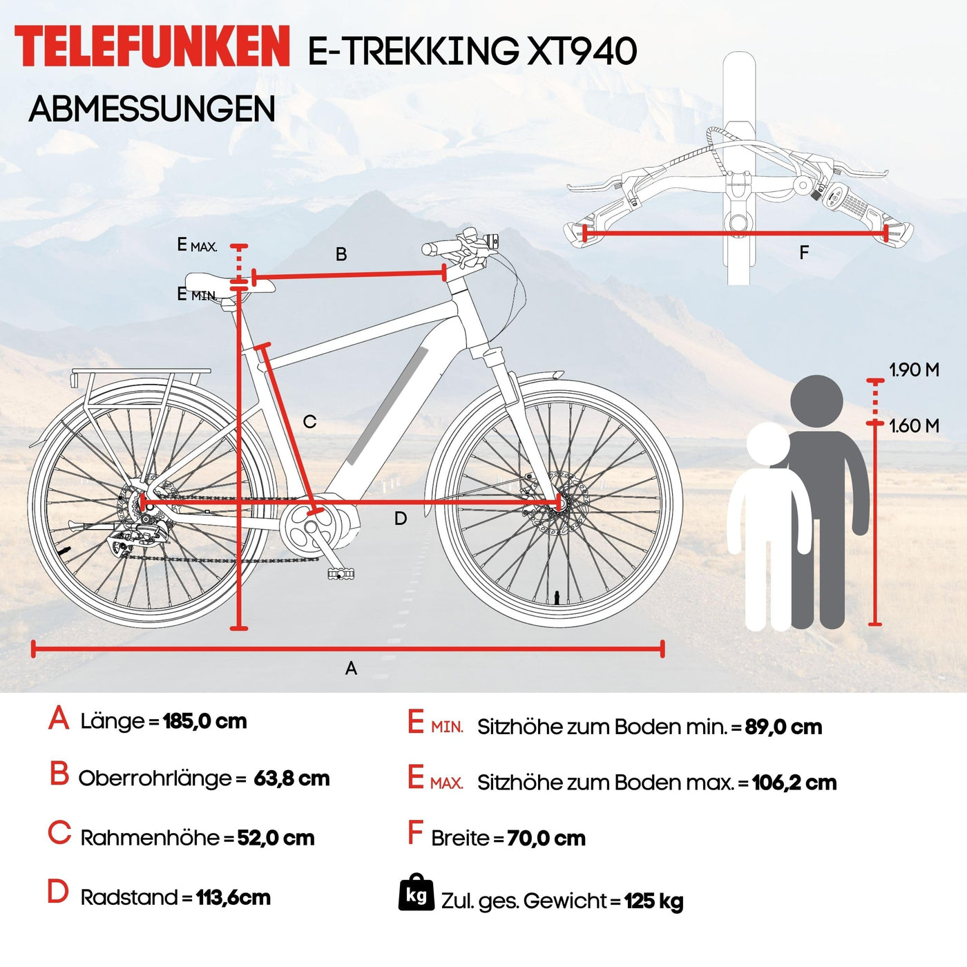 TELEFUNKEN E-Bike 28 Zoll Fahrrad für Herren XT490 | Trekking Pedelec mit 8-Gang Kettenschaltung & Scheibenbremsen | Elektrofahrrad mit 250 W Heckmotor & integriertem 417,6 Wh Li-Ion-Akku | Kreide