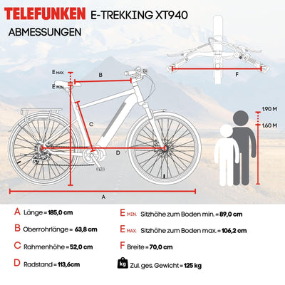 TELEFUNKEN E-Bike 28 Zoll Fahrrad für Herren XT490 | Trekking Pedelec mit 8-Gang Kettenschaltung & Scheibenbremsen | Elektrofahrrad mit 250 W Heckmotor & integriertem 417,6 Wh Li-Ion-Akku | Kreide