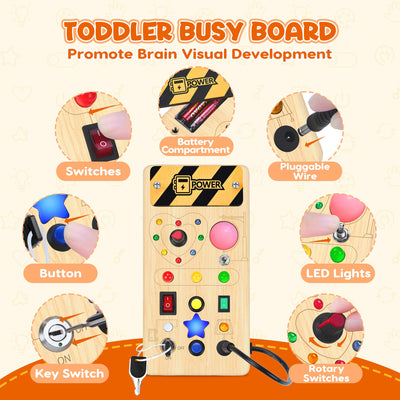 Montessori Busy Board Activity Board ab 1 Jahr Montessori Holzspielzeug mit 8 Schalter 15 LED Lichtschalterspielzeug Sensorisches Lernspielzeug für Kleinkinder Geschenk Jungen und Mädch ab 1 2 3 Jahr