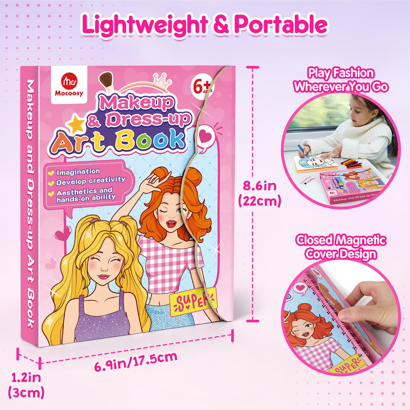 Mocoosy Make-up-Bastelset für Mädchen Alter 4–8 Jahren, Make-up Ausmalen Aktivitätsbuch mit Aufklebern,Papier-Anzieh und Schminke Spiel Spielzeug Geschenke für 4 5 6 7 jährige Mädchen Kunst Handwerk