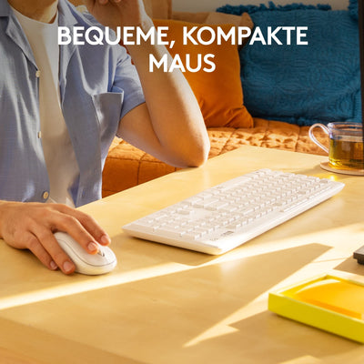 Logitech MK295 kabelloses Tastatur-Maus-Set mit SilentTouch-Technologie, Shortcut-Tasten, optischer Spurführung, Nano USB-Empfänger, verzögerungsfreier Drahtlosverbindung, QWERTZ layout- Weiß