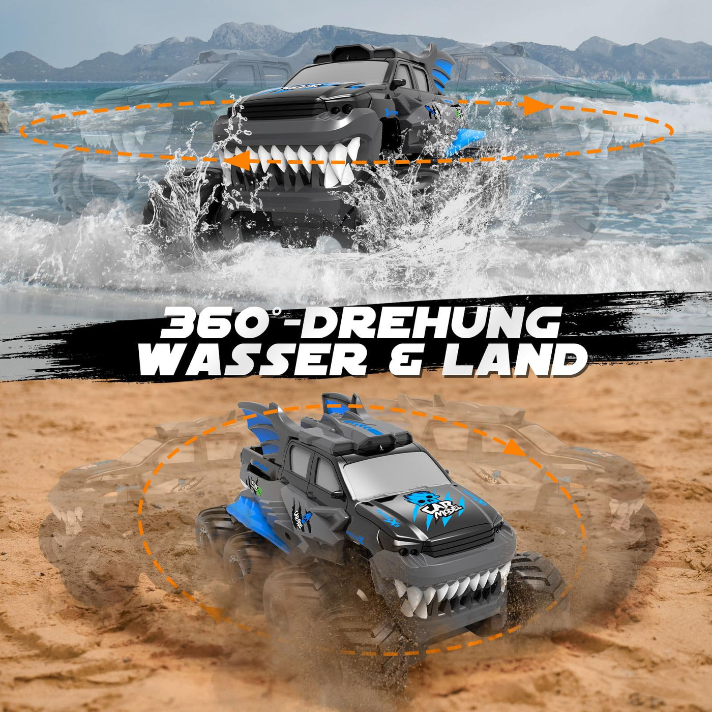 Nigecue 8WD Amphibienfahrzeug Ferngesteuertes Auto ab 3 4 5 6 7 8 9 10 Jahre, Wasserdichtes Amphibisches RC Auto mit Fernsteuerung, Spielzeug Geschenk für Kinder Jungen Mädchen