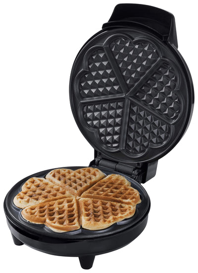 Bestron Waffeleisen für klassische Herzwaffeln, Waffelmaker mit Backampel & Antihaftbeschichtung, 700 Watt, Farbe:Schwarz