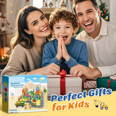 Kinderspiele Magnetische Bausteine Straßenset mit ausfahrbarem Magnetkran, Stadt Bauspielzeug für Kleinkinder Vorschulspielzeug Alter 4-6 5-7, Geschenke für Jungen Mädchen ab 3 Jahren Kinderspielzeug