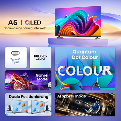 Hisense 32A5NQ 80 cm (32 Zoll) QLED Fernseher Full HD, Smart TV, Triple Tuner, AI Sports Mode, Dolby Atmos, Share to TV, Duale Positionierung, WiFi, Game & Hotel Modus, Schwarz [2024]